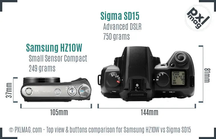 Samsung HZ10W vs Sigma SD15 top view buttons comparison