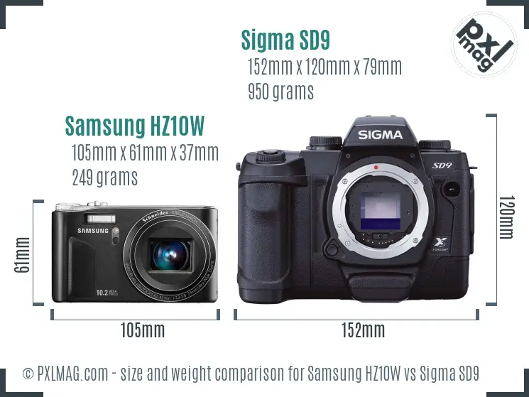 Samsung HZ10W vs Sigma SD9 size comparison