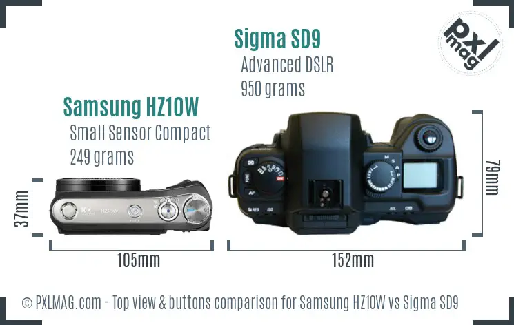 Samsung HZ10W vs Sigma SD9 top view buttons comparison