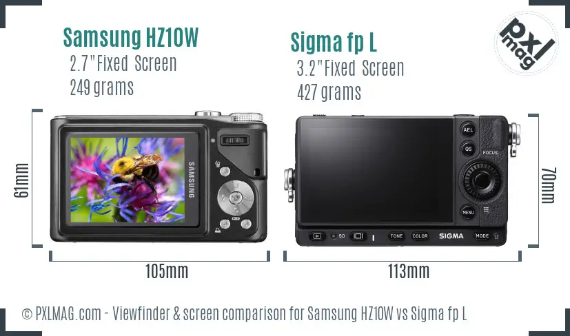 Samsung HZ10W vs Sigma fp L Screen and Viewfinder comparison
