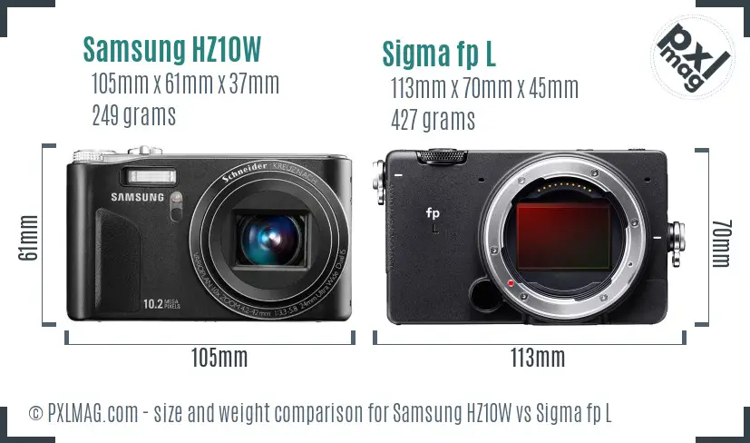 Samsung HZ10W vs Sigma fp L size comparison