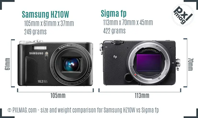 Samsung HZ10W vs Sigma fp size comparison