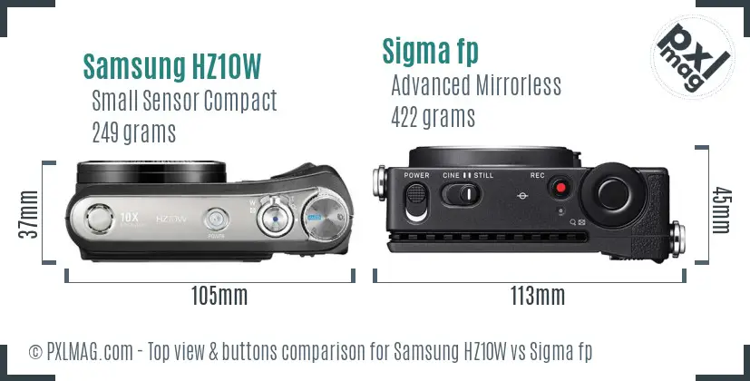 Samsung HZ10W vs Sigma fp top view buttons comparison