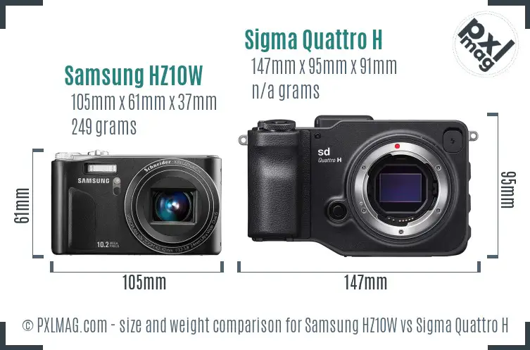 Samsung HZ10W vs Sigma Quattro H size comparison