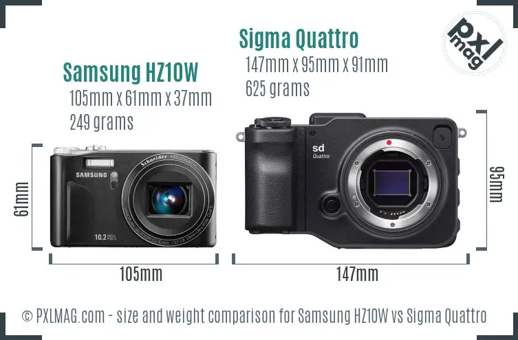 Samsung HZ10W vs Sigma Quattro size comparison