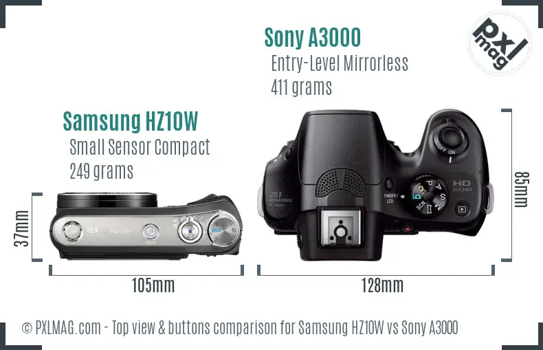 Samsung HZ10W vs Sony A3000 top view buttons comparison