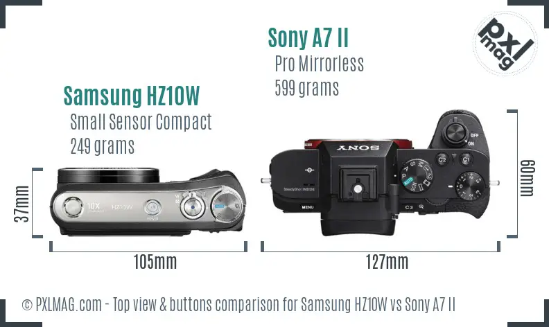 Samsung HZ10W vs Sony A7 II top view buttons comparison