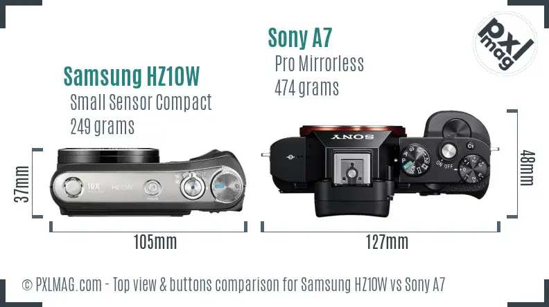 Samsung HZ10W vs Sony A7 top view buttons comparison