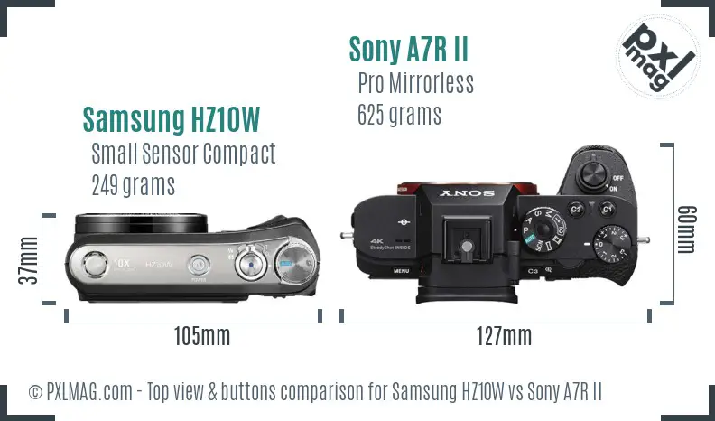 Samsung HZ10W vs Sony A7R II top view buttons comparison