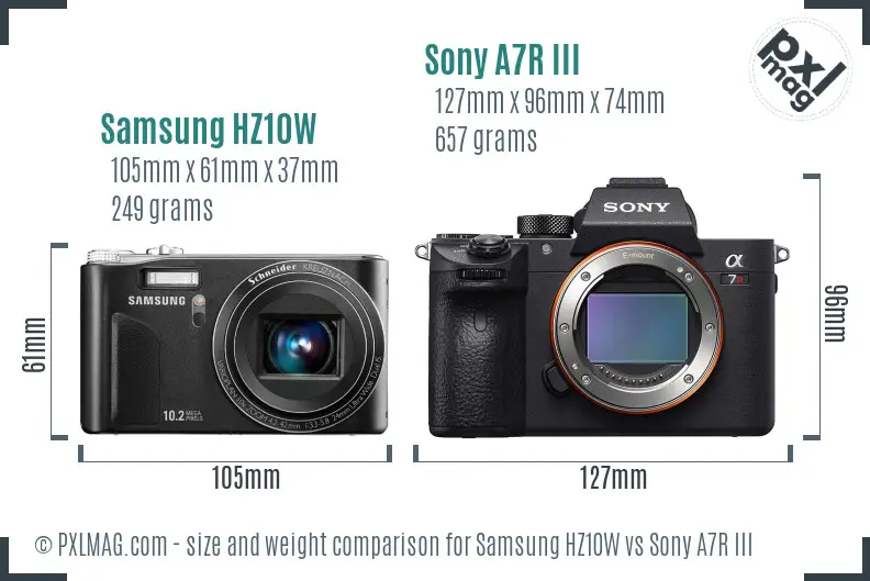 Samsung HZ10W vs Sony A7R III size comparison