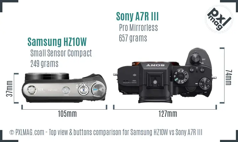 Samsung HZ10W vs Sony A7R III top view buttons comparison