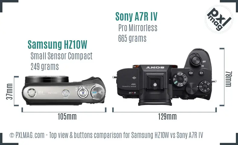 Samsung HZ10W vs Sony A7R IV top view buttons comparison