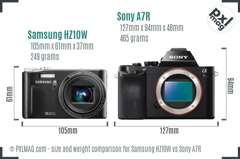 Samsung HZ10W vs Sony A7R size comparison