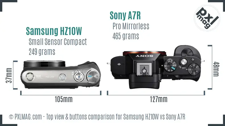 Samsung HZ10W vs Sony A7R top view buttons comparison