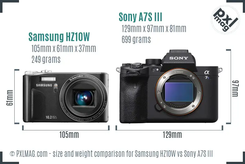 Samsung HZ10W vs Sony A7S III size comparison