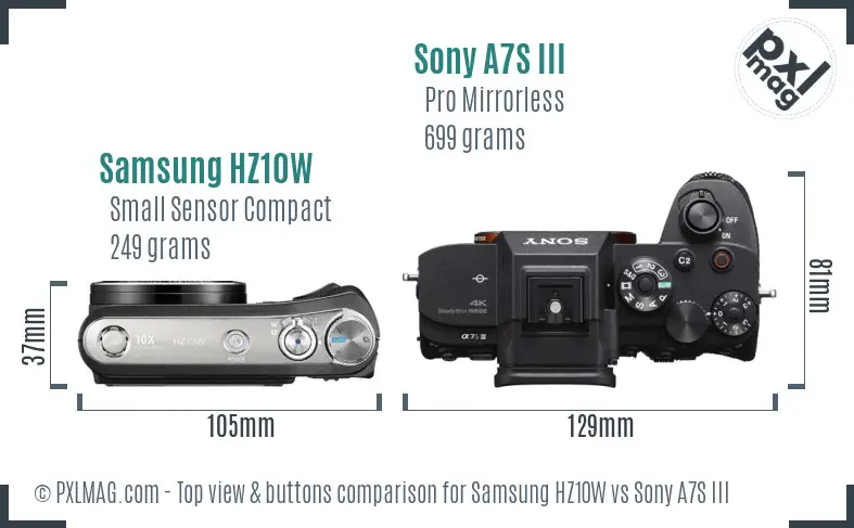 Samsung HZ10W vs Sony A7S III top view buttons comparison
