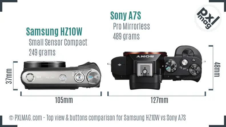 Samsung HZ10W vs Sony A7S top view buttons comparison