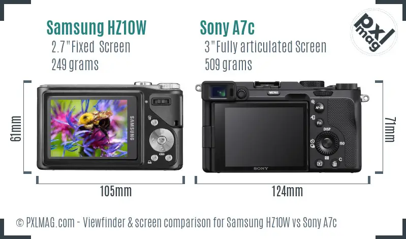Samsung HZ10W vs Sony A7c Screen and Viewfinder comparison