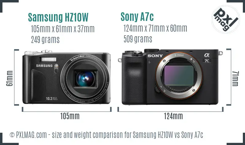 Samsung HZ10W vs Sony A7c size comparison