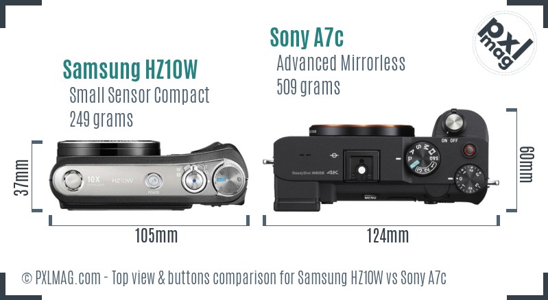 Samsung HZ10W vs Sony A7c top view buttons comparison