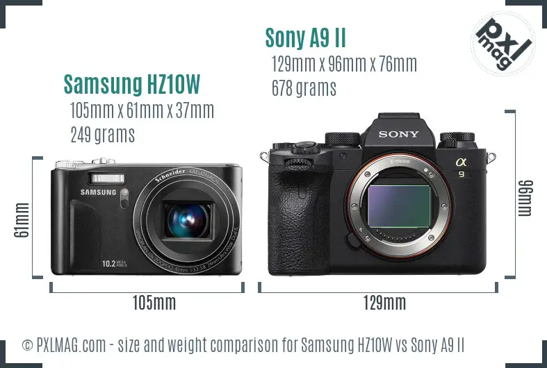 Samsung HZ10W vs Sony A9 II size comparison