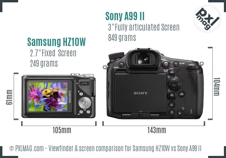 Samsung HZ10W vs Sony A99 II Screen and Viewfinder comparison