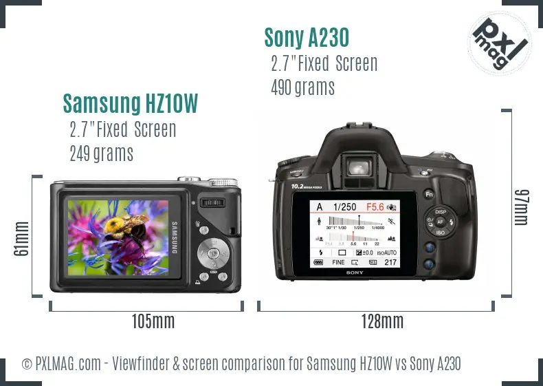 Samsung HZ10W vs Sony A230 Screen and Viewfinder comparison
