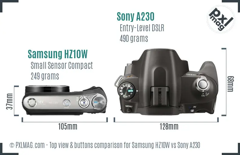 Samsung HZ10W vs Sony A230 top view buttons comparison
