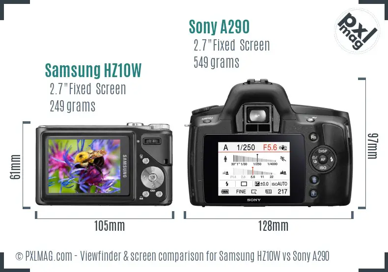 Samsung HZ10W vs Sony A290 Screen and Viewfinder comparison