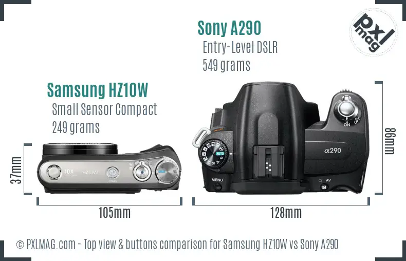 Samsung HZ10W vs Sony A290 top view buttons comparison