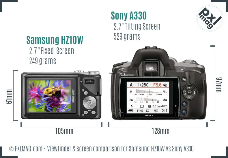 Samsung HZ10W vs Sony A330 Screen and Viewfinder comparison