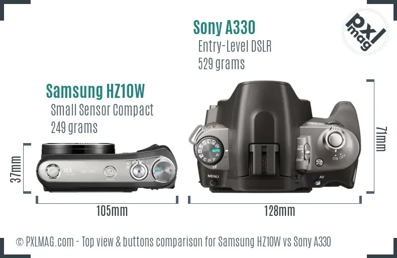 Samsung HZ10W vs Sony A330 top view buttons comparison