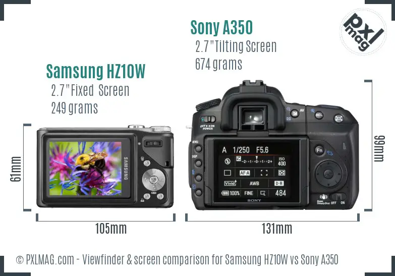 Samsung HZ10W vs Sony A350 Screen and Viewfinder comparison