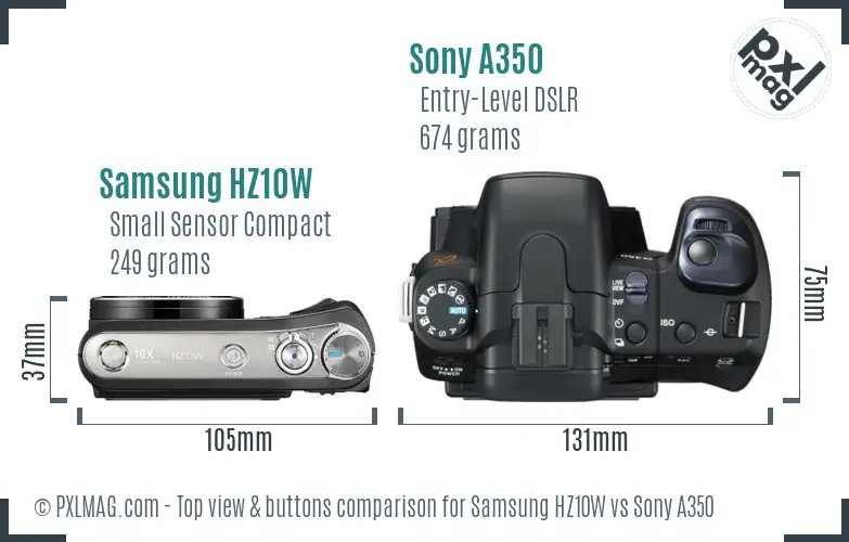 Samsung HZ10W vs Sony A350 top view buttons comparison