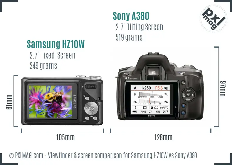 Samsung HZ10W vs Sony A380 Screen and Viewfinder comparison