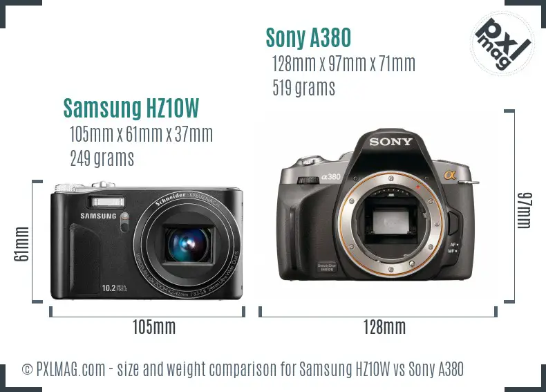 Samsung HZ10W vs Sony A380 size comparison