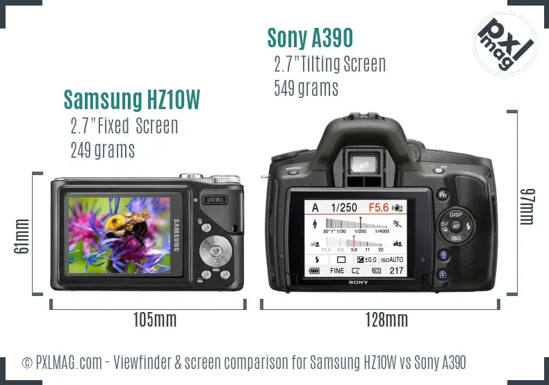 Samsung HZ10W vs Sony A390 Screen and Viewfinder comparison