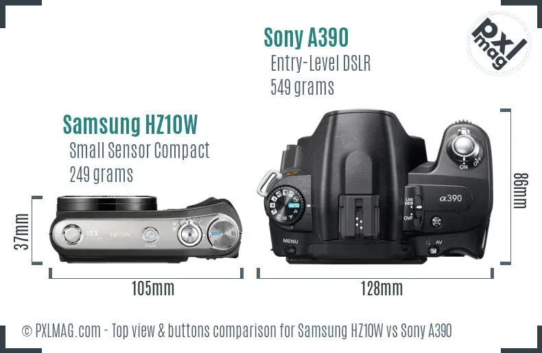 Samsung HZ10W vs Sony A390 top view buttons comparison