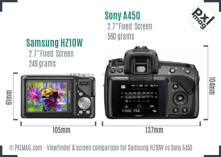 Samsung HZ10W vs Sony A450 Screen and Viewfinder comparison