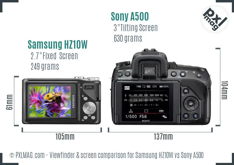 Samsung HZ10W vs Sony A500 Screen and Viewfinder comparison