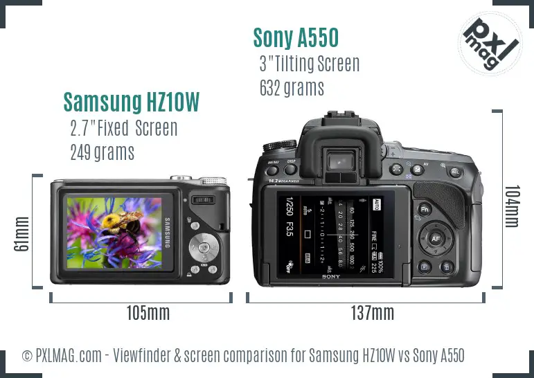Samsung HZ10W vs Sony A550 Screen and Viewfinder comparison