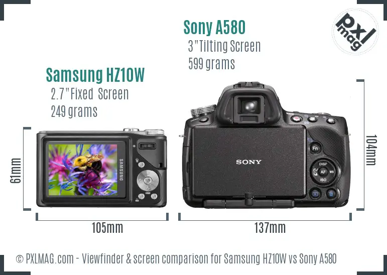 Samsung HZ10W vs Sony A580 Screen and Viewfinder comparison