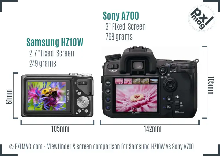 Samsung HZ10W vs Sony A700 Screen and Viewfinder comparison