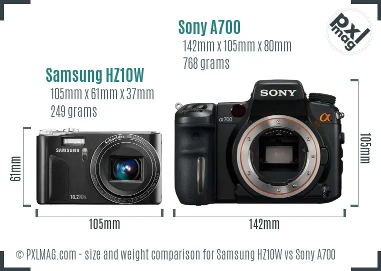 Samsung HZ10W vs Sony A700 size comparison