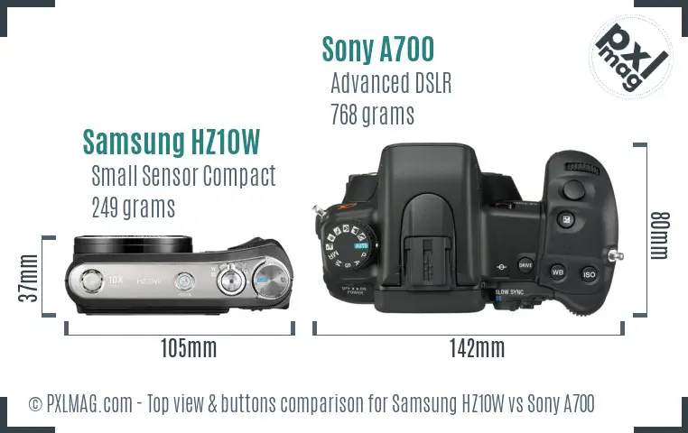 Samsung HZ10W vs Sony A700 top view buttons comparison