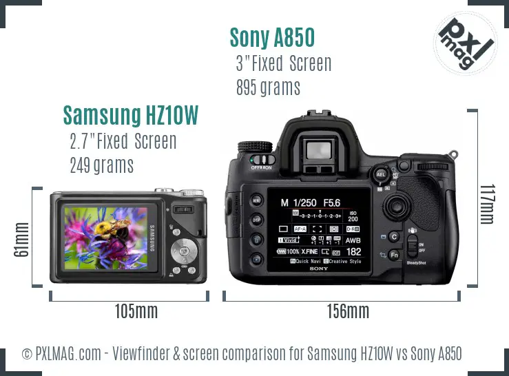 Samsung HZ10W vs Sony A850 Screen and Viewfinder comparison