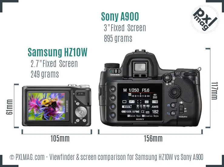 Samsung HZ10W vs Sony A900 Screen and Viewfinder comparison