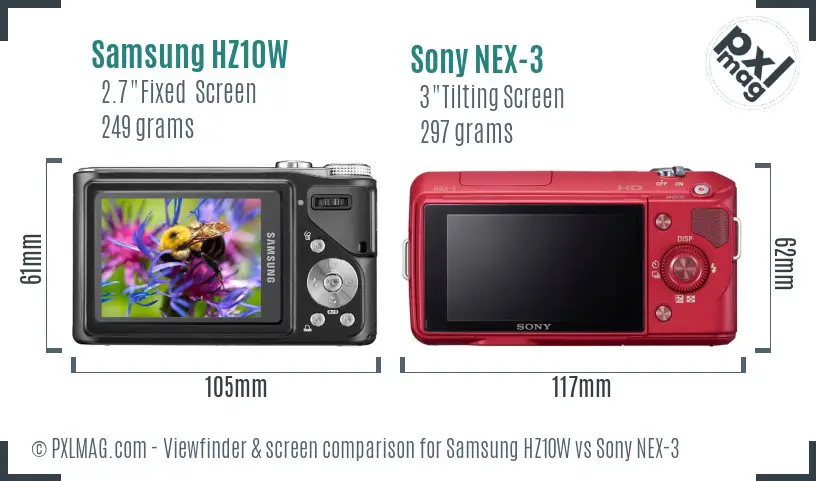 Samsung HZ10W vs Sony NEX-3 Screen and Viewfinder comparison