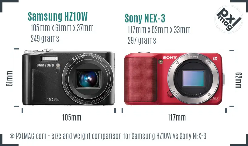 Samsung HZ10W vs Sony NEX-3 size comparison