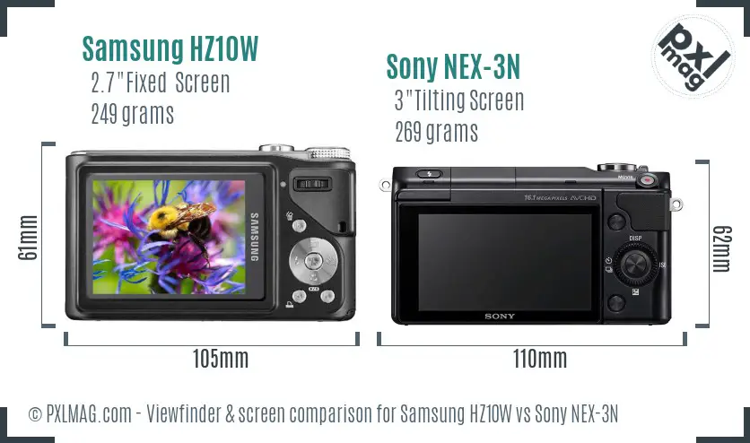 Samsung HZ10W vs Sony NEX-3N Screen and Viewfinder comparison